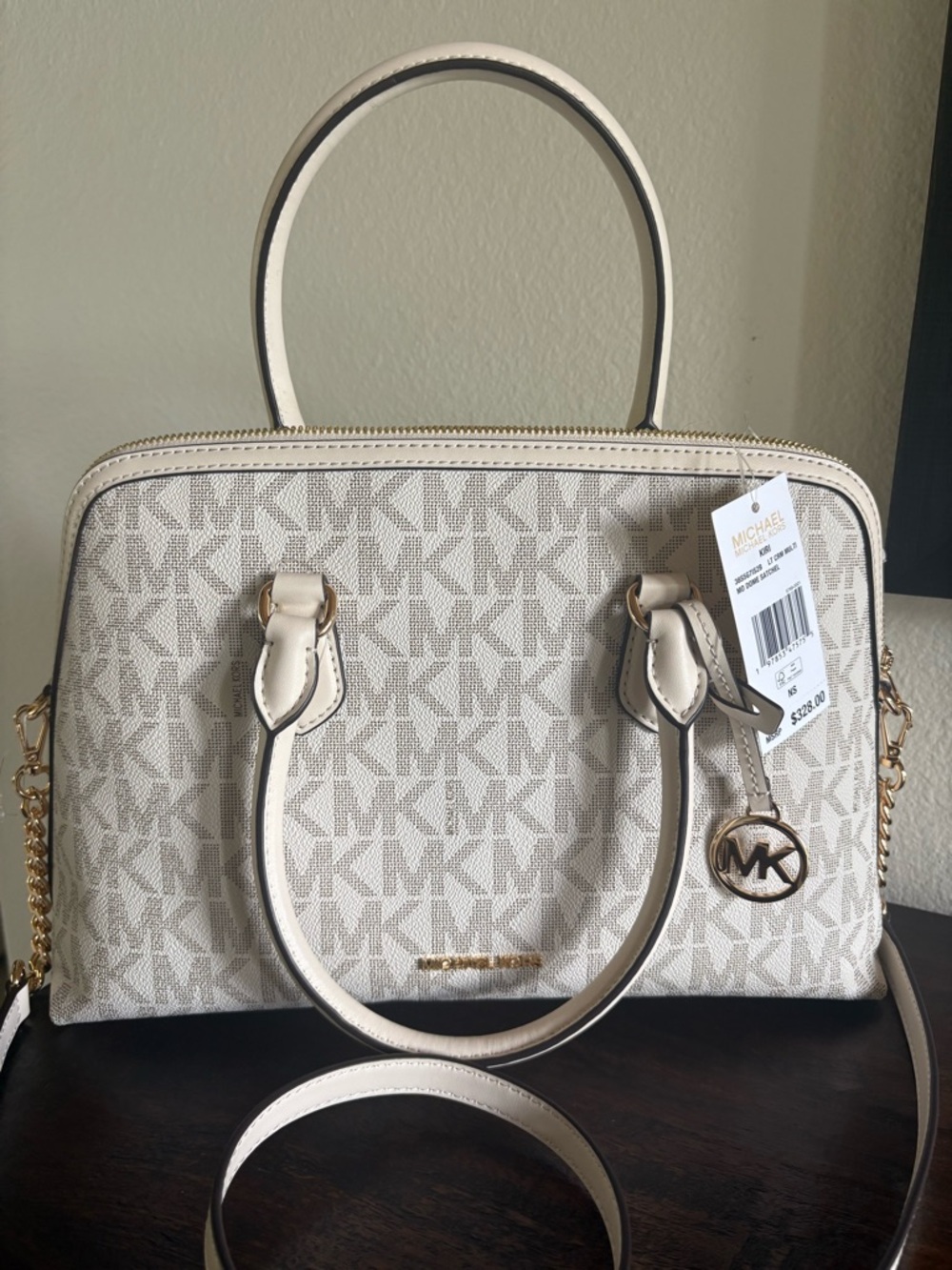 Michael Kors Beige and Gold Satchel